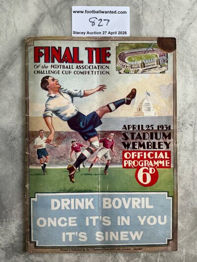 1931 FA Cup Final Football Programme: Birmingham City v West Brom in good condition with no team changes. Fold.