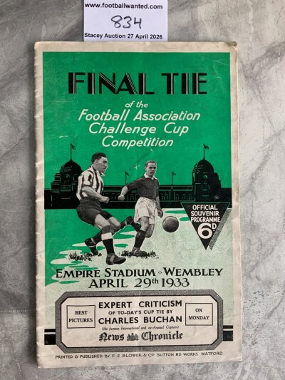 1933 FA Cup Final Football Programme: Everton v Manchester City in very good condition with no team changes.