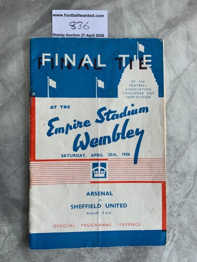 1936 FA Cup Final Football Programme: Arsenal v Sheffield United in very good condition with no team changes. Light fold.