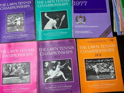 Wimbledon Tennis Programmes: From various days during the famous event from 1971 to the early 2000s. Very good. (53)