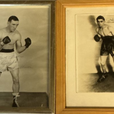 Signed Boxing Photos: Peter Kane 1930s and Gene Fullmer 1940s the latter dedicated. Both in frames which can be removed for posting. (2)