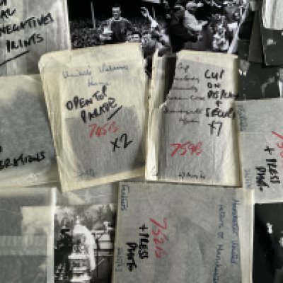 Manchester United 1963 FA Cup Final Photo Negatives: Subjects include post match celebrations, open top bus parade, returning home with trophy and much more. 4 are glass the rest the usual negatives with some reprints showing contents. (46)