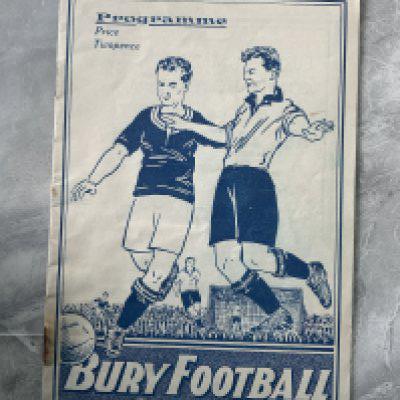 1937 - 1938 Bury v Manchester United Football Programme: Good condition 16 page league division 2 match with team changes. Rusty staples holding firm. 