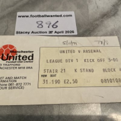 77/78 Manchester United v Arsenal Football Ticket: Date written in pencil to front border. Fold. 