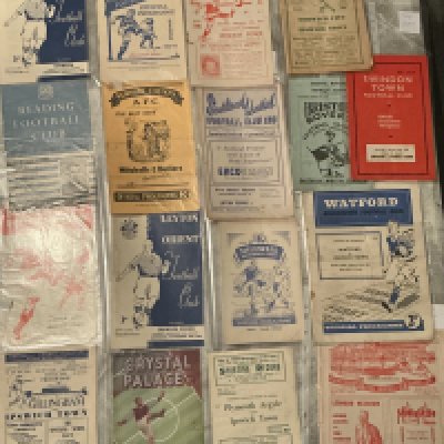 50/51 Ipswich Town Away Football Programmes: Excellent condition to include Orient League + Cup, Reading, Exeter, Gillingham, Colchester writing to cover, Crystal Palace nof, Newport, Plymouth, Millwall, Southend, Walsall wear to edges, Bournemouth, Swindon, Watford rusty staples removed, Bristol Rovers, Norwich. Good unless stated. (17)