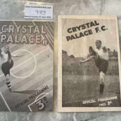 46/47 + 47/48 Crystal Palace v Ipswich Town Football Programmes: Both very good condition league matches with no team changes. (2)