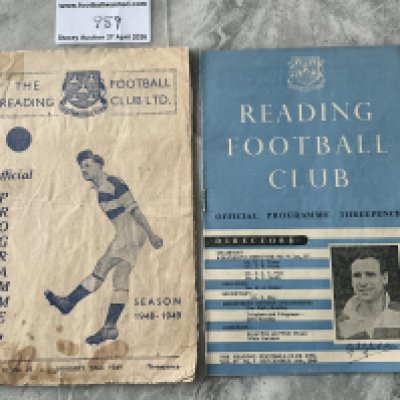 48/49 + 49/50 Reading v Ipswich Town Football Programmes: 49/50 is very good condition with no team changes. 48/49 has faults including staining, tape and tearing. (2)