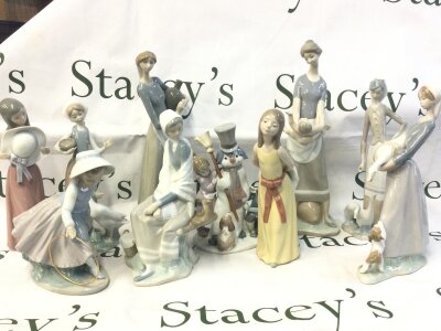 Lladro and NAO porcelain figures including the snowman, girl with goose and dog, new shepherdess etc (10)