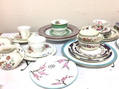 A collection of George Jones early 20th century ceramics including decorative plates cups and saucer trio.