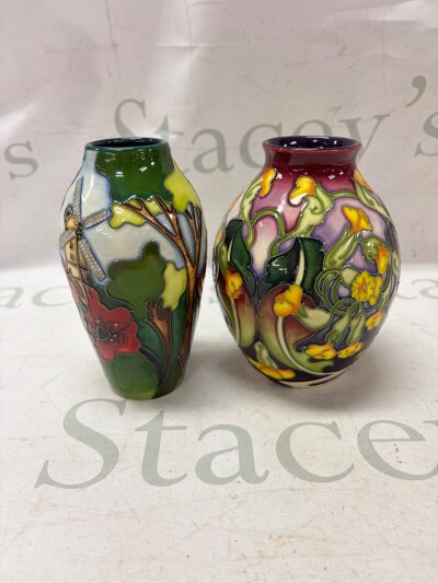 Two Moorcroft Vases - Thaxted Remembered pattern and Thaxted Cottage Pattern NO RESERVE