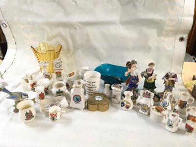 A Collection of ceramics including W.H Goss ware, circa 1890 ormolu box with hand painted portrait , classical figures ( damage to one head )
