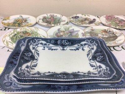 A set of Villeroy & Boch Fairies and flowers plates and a set of Victorian graduating blue and white plates.