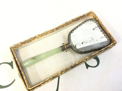 A late republic small Chinese mirror with a jade type handle