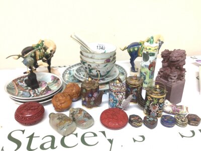A collection of Late Republic Chinese ceramics glass scent bottles and other ornaments.