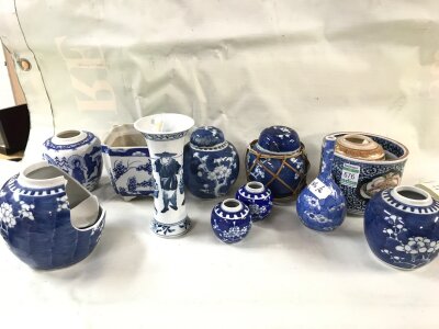 Chinese blue and white ceramics including ginger jars , vases etc
