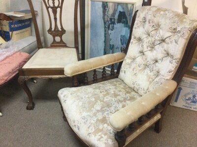 A Victorian style fireside chair and a chippendale style chair NO RESERVE