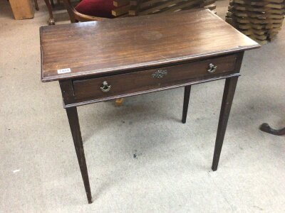 A late George III mahogany side table with a single drawer on square tapering legs.