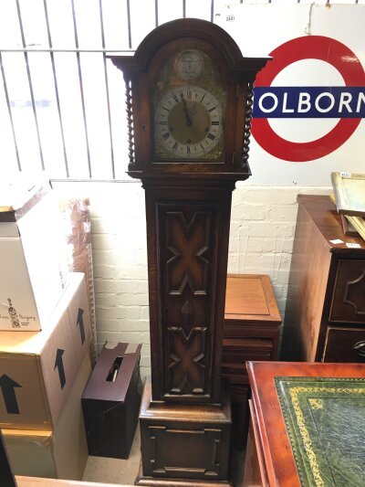 An oak grandmother clock, 166cm tall