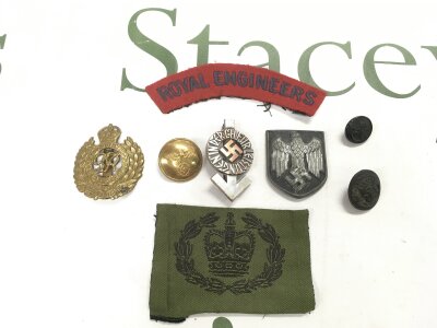 A Hitler youth badge, a button and a badge plus some Royal Engineers badges NO RESERVE