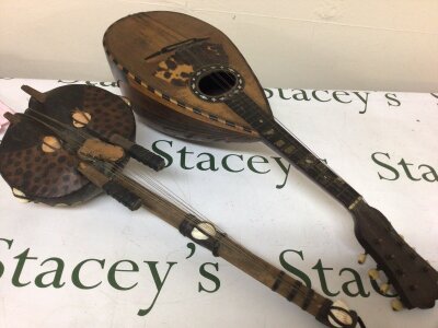 A West African Kora Lute skin covered with applied shells and a Vintage mandolin (2) NO RESERVE