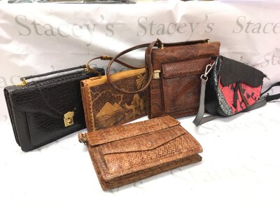 Five vintage various bags, some snakeskin NO RESERVE