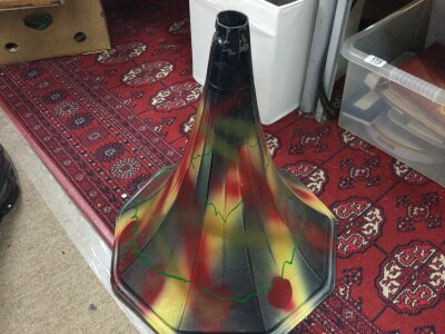 A Victorian coloured gramophone horn. Approximately 50cm tall. NO RESERVE