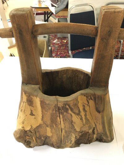 A Carved Root Wood Bucket Approximately 34Cm X 40CM.