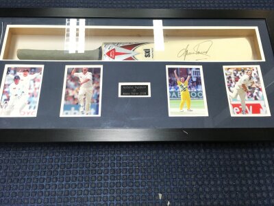 A Signed And Framed Cricket Bat By Shane Warne 2008. Approximate Size 92CM X 44CM
