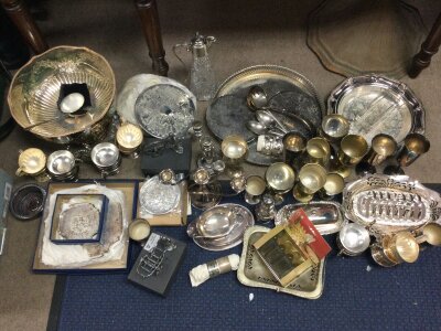 A box of silver plate and cutlery ,mixed lot