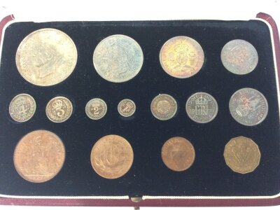 Complete 15-coin 1937 specimen set, issued by the Royal Mint to mark King George VI's Coronation