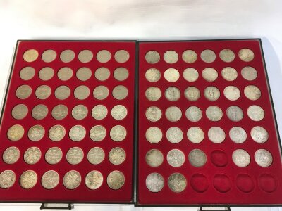 A collection of florins and 2 shilling pieces  running from 1887 to 1970 missing 1892 and 1934.
