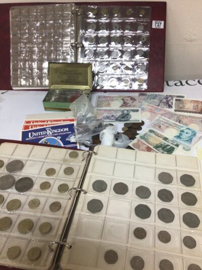 A Collection of British and Foreign circulated coinage British Bank notes and UK brilliant uncirculated coins.