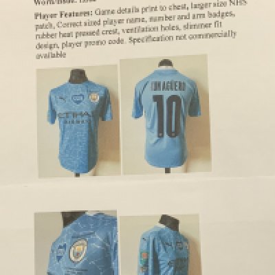 Manchester City 2021 League Cup Final Match Issued Football Shirt: Issued to Aguero for the final v Tottenham. Full details with online pictures.