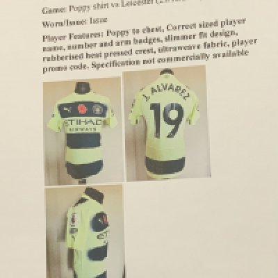 Manchester City 2022 - 2023 Match Issued PoppyFootball Shirt: Issued to Alvarez v Leicester. Full details with online pictures.