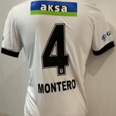 Besiktas 2021 - 2022 Match Worn Football Shirt: White short sleeve number 4 Adidas shirt worn by Montero. Good condition with Turkish Super League badge to left sleeve.