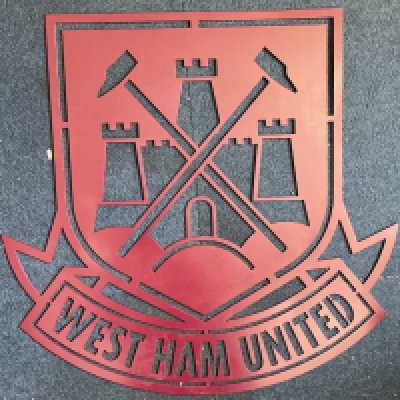 West Ham United Wrought Iron Football Sign: Heavy metal claret sign of the old castle and hammers badge in excellent condition. Incredible detail cut out to perfection. Measures 22 inches high. Look great in garden, man cave or house if you are allowed.