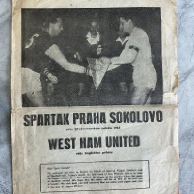 64/65 Sparta Prague v West Ham ECWC Football Programme: Four page newspaper style programme with no writing. Few tears to border and usual fold.
