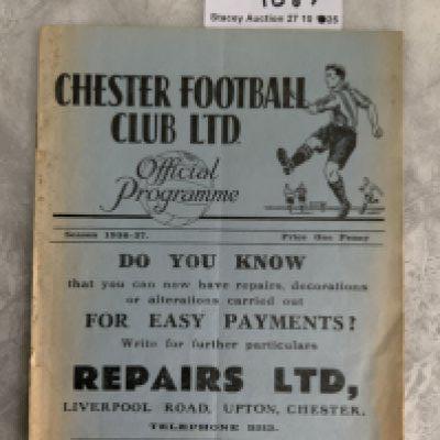 1936 - 1937 Chester v Hull City Football Programme: Good condition first team programme with no team changes. Score and scorers noted to team page. Lightest fold.