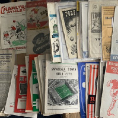 Hull City Away Football Programmes: 35/36 Charlton split spine then 55 from 56/57 to 59/60 with a few duplicates. Mixed conditions but mainly good with a couple having punch holes. (56)