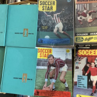 Football Magazines + Books: World Soccer + Soccer Stars from the 60s plus a set of Caxtons early 60s books and club histories to include West Ham Chelsea and Charlton. (72)
