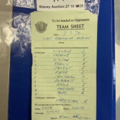1970 League Cup Final Official Hand Written Team Sheet. Issued and signed by Alan Ashman West Brom manager and given to the referee. One of only 3 ever produced.