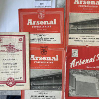 Arsenal v Tottenham Reserves Football Programmes: 48/49, 49/50 ex bound, 52/53 League + Cup, 53/54. Good unless stated. (5)
