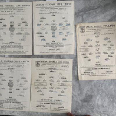 55/56 Arsenal LMWL Football Programmes: Single sheets for matches v Tottenham West Ham Portsmouth QPR and Chelsea. Penned writing to 3 otherwise good. (5)