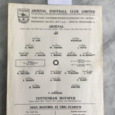 55/56 Arsenal v Tottenham SJFC Football Programme: Single sheet dated 19 10 1955 in excellent condition with no team changes.