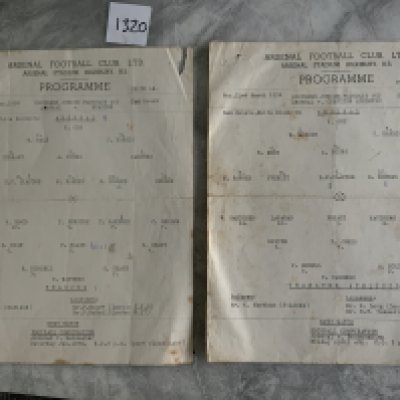57/58 Arsenal SJFC Football Programmes: Single sheets with writing v Reading and Charlton semi final. Fair condition with some faults. (2)