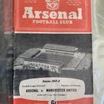 57/58 Arsenal Complete 1st Team + Reserves Football Programmes: Home programmes with all 24 first team including a few friendlies and the Busby Babes Manchester United match. C/W 21 from the Football Combination which is probably also complete. Majority good. (45)