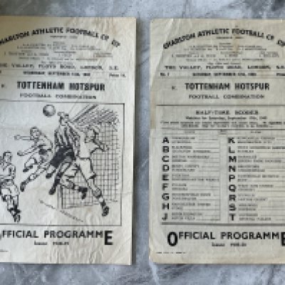 1940s Charlton v Tottenham Reserves Football Programme: Good condition Football Combination programmes from 48/49 and 49/50 with no team changes. (2)