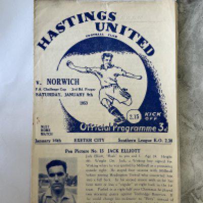 52/53 Hastings United v Norwich City Football Programme: Excellent condition FA Cup programme with no team changes. Lightest fold.