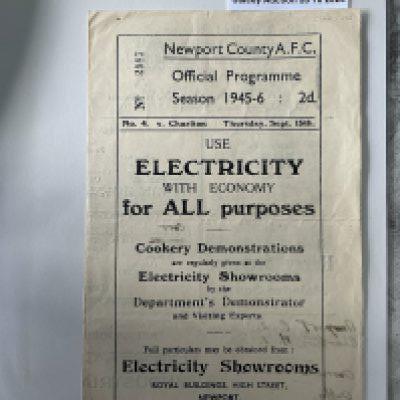 45/46 Newport County v Charlton Football Programme: Very good condition League programme with team changes and writing inside.