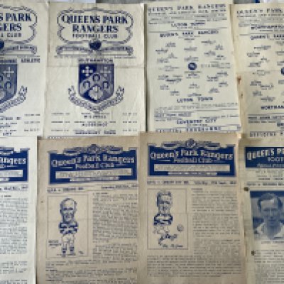 QPR Reserve Football Programmes: 46/47 Watford punch holes, 47/48 Cardiff, Reading, Fulham, 51/52 Northampton, 52/53 Luton, 55/56 Southampton, Bournemouth. Good. (8)